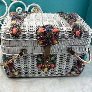 MCM Midas of Miami Embellished White Wicker Bag normal wear no tears or cracks